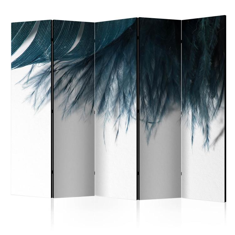 Room Divider Navy Feather II - romantic blue feather on light-white background