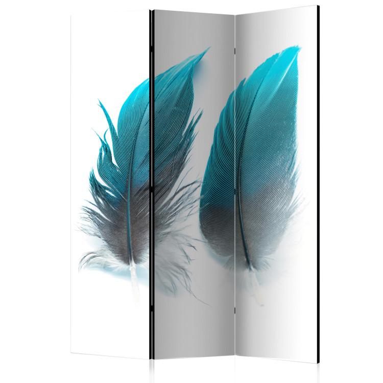 Room Divider Blue Feathers - two feathers in blue color on light-white background