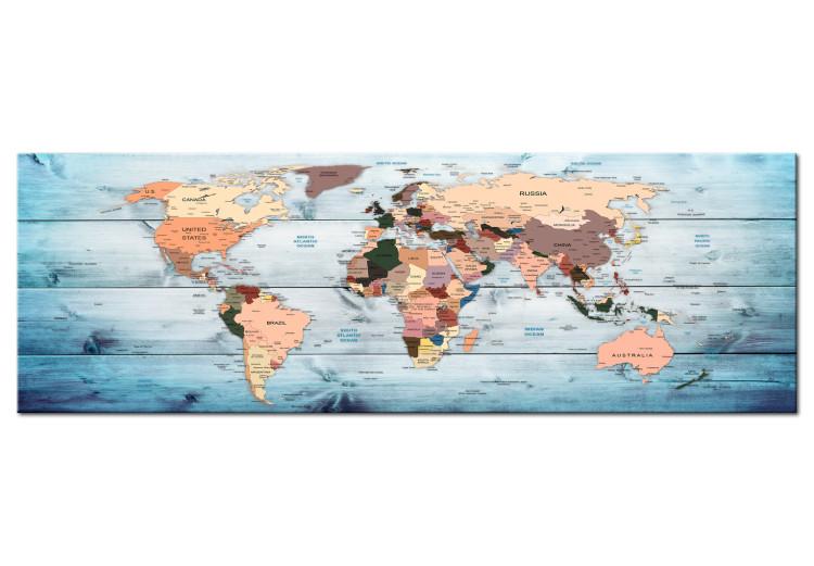 Canvas Print World Maps: Sapphire Journeys - Colorful Continents on Wooden Background