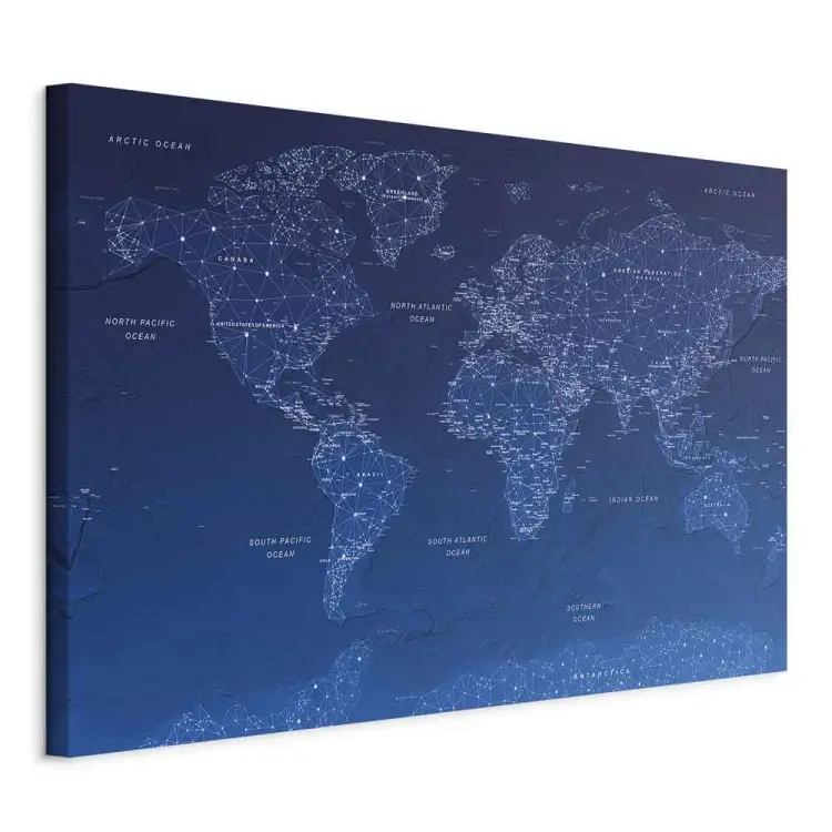 World Map All Inscriptions Canvas Painting World Map: World Connection - Continents with English ...