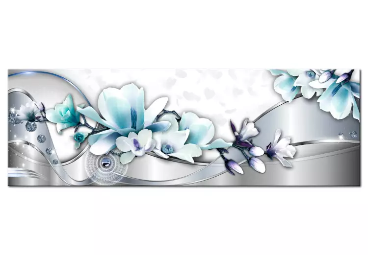 Canvas Print Diamond Wave (1-part) - Blue Magnolia Flower on Gray Background