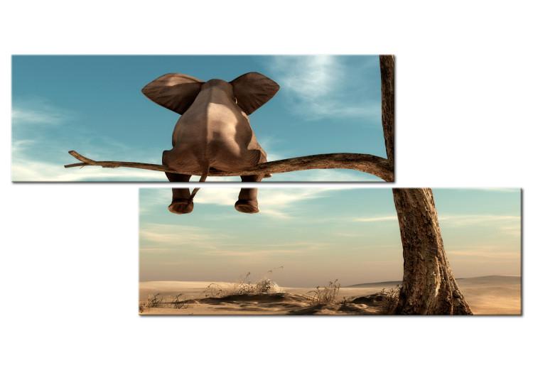 Canvas Print Funny Elephant - Desert Tree with Abstractly Depicted Animal