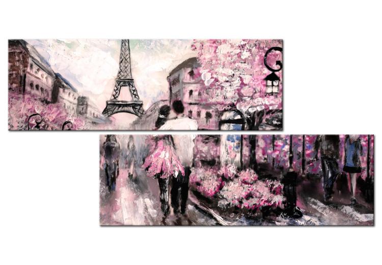 Canvas Print Love: Pink Paris - Artistic Depiction of City with Eiffel Tower