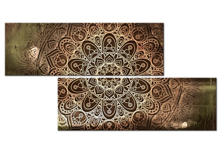 Canvas Print Mandala: Silence - Oriental Patterns in Zen Motif with Brown Accent