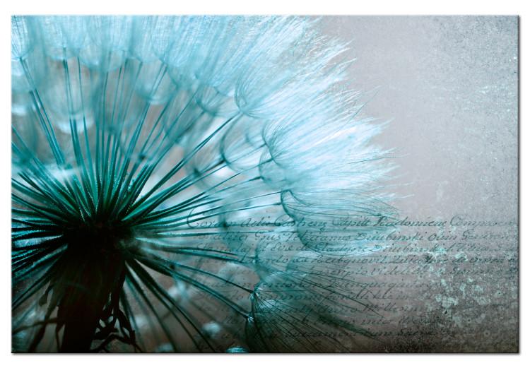 Canvas Print Blue Delicacy - Romantic Dandelion Flower with Retro Inscriptions