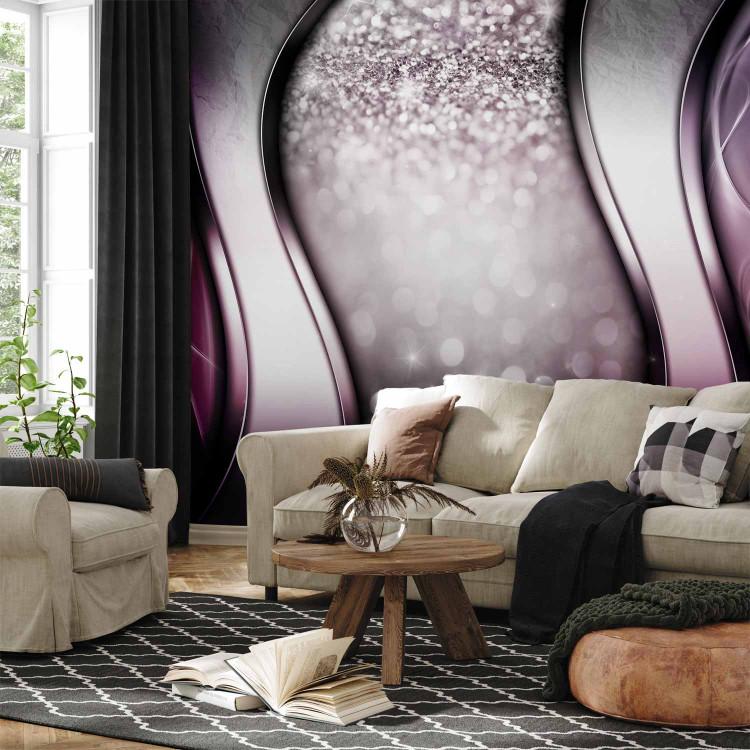 Wall Mural Brocade - a modern silver composition with waves in a purple hue
