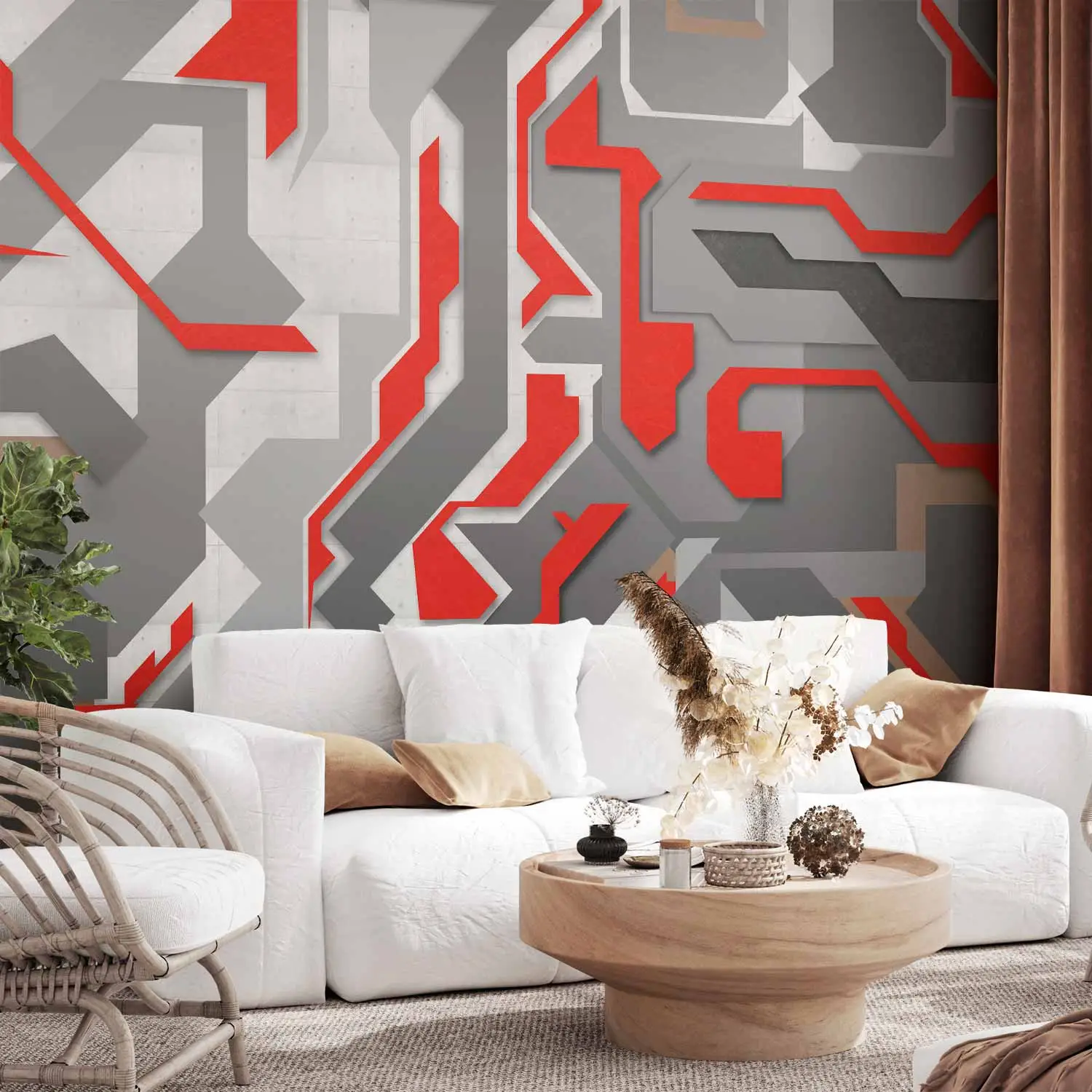 red and grey geometric wallpaper