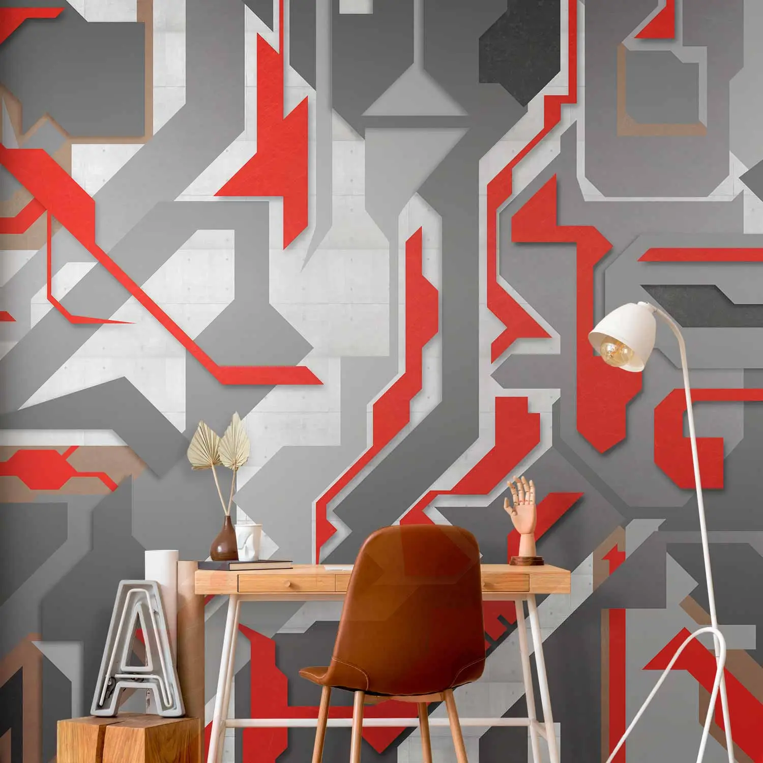red and grey geometric wallpaper