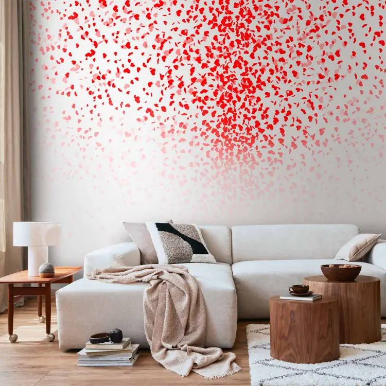 Love Corner - Red petals in heart shapes on a light background