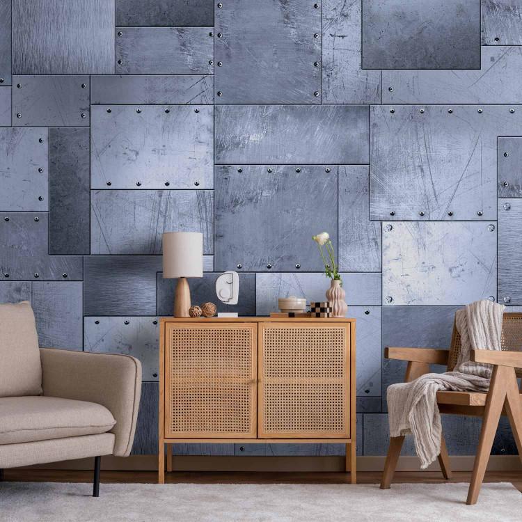 Wall Mural Industrial mosaic - geometric composition with metal tiles