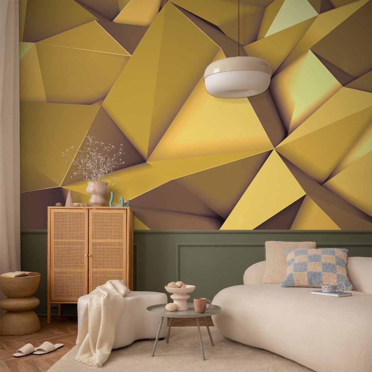 Wall Mural Abstract geometric illusion 3D - composition in gold colour