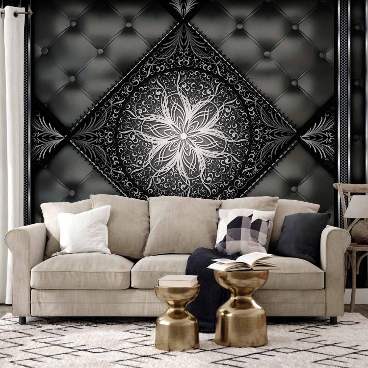 Wall Mural Black glamour abstraction - ornament in patterns on a background with quilting