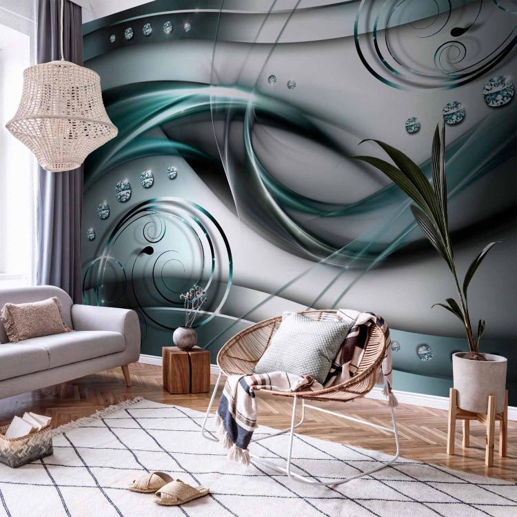 Wall Mural Platinum and blue - abstract composition with waves and ornaments