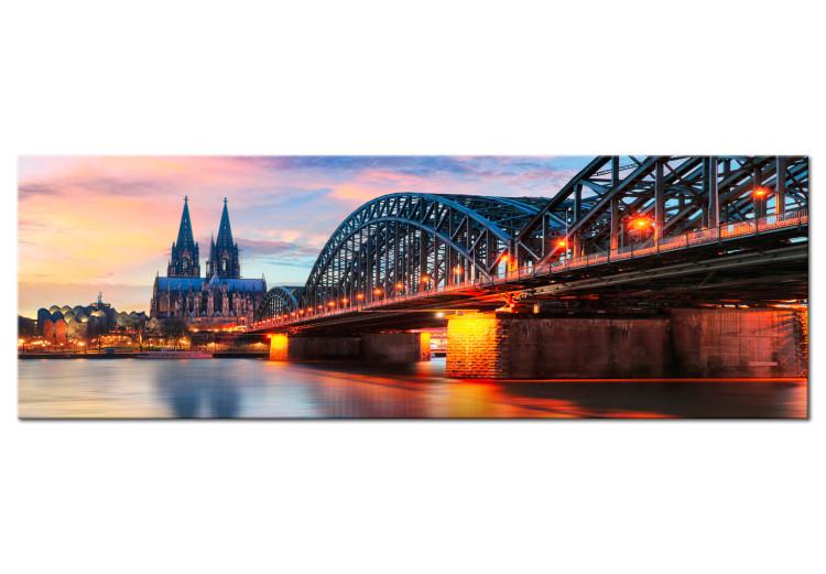 Canvas Print Cologne, Germany - Illuminated Bridge at Sunset with Cityscape