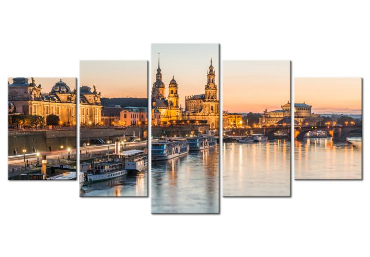 Canvas Print Dresden, Germany - Panorama of Illuminated City at Sunset