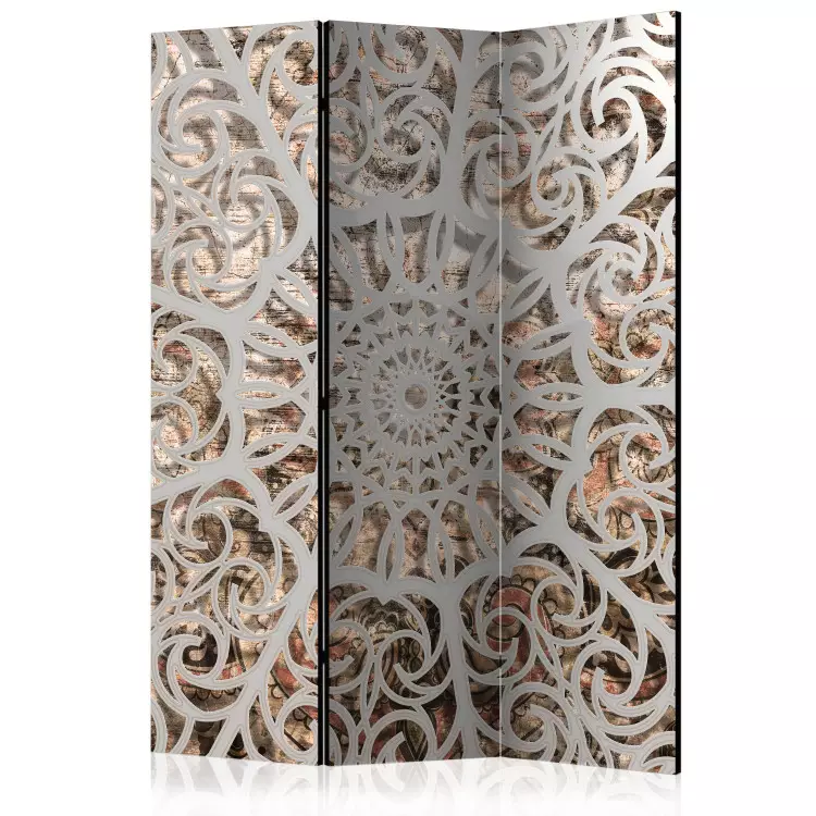 Room Divider Song of the Orient - textured gray mandala on beige background