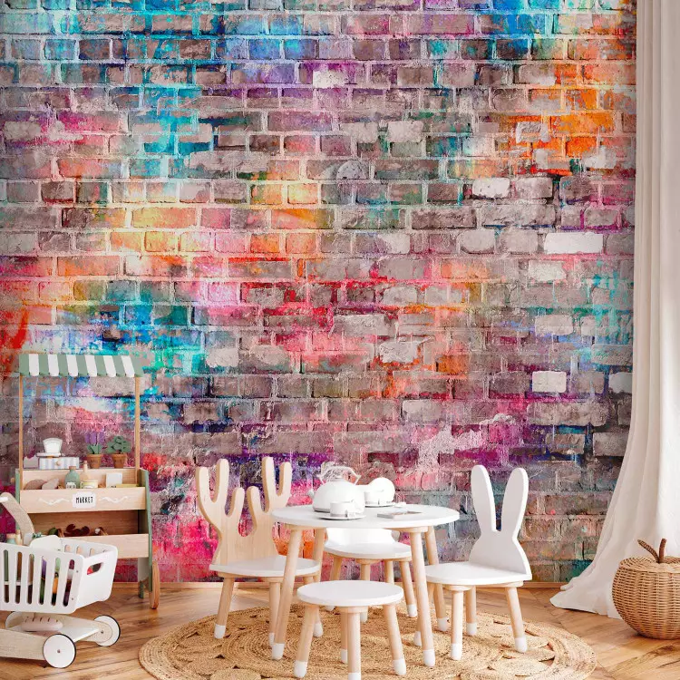 Colours of the rainbow - urban brick wall in a colourful pattern for teenagers