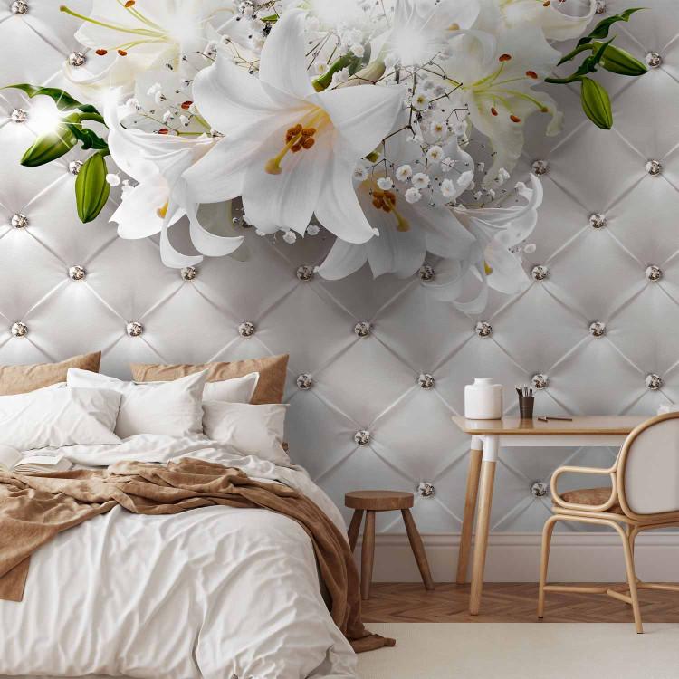 Wall Mural Sparkle of diamonds - flower motif on a quilted leather pattern background