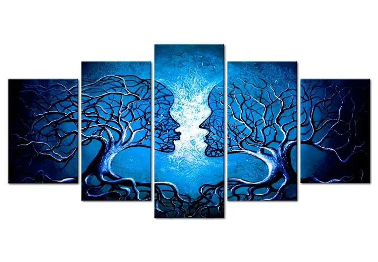 Canvas Print Sapphire Kiss - Face-shaped Trees on Blue Background
