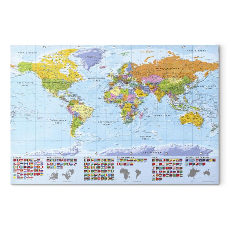 Canvas Print World: Colorful Map - Country Flags on World Map in English