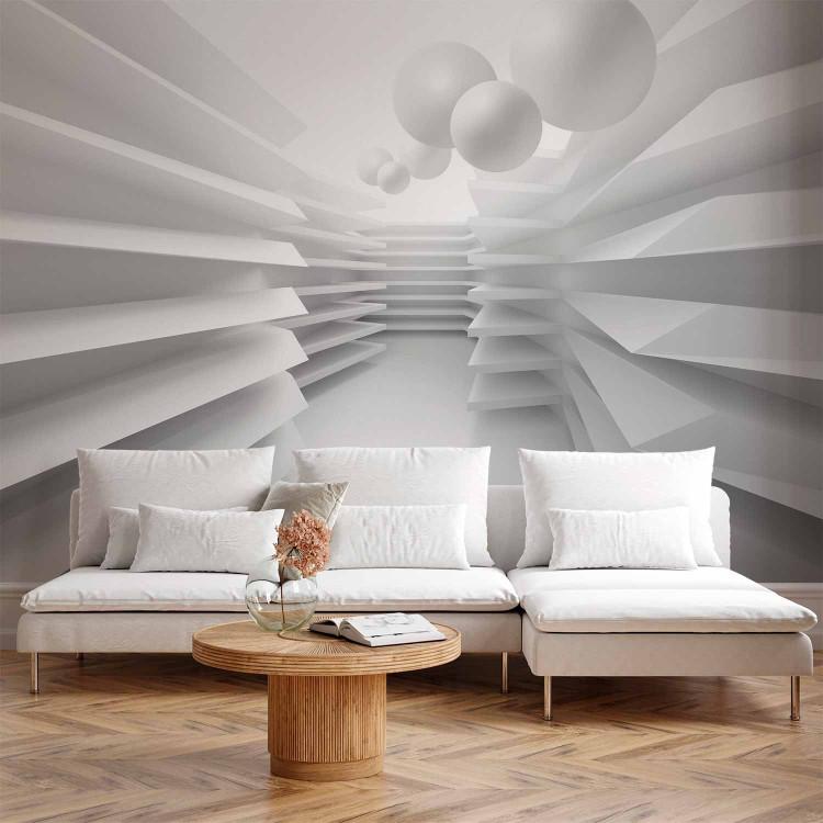 Wall Mural Modern abstraction - white corridor with space effect and spheres