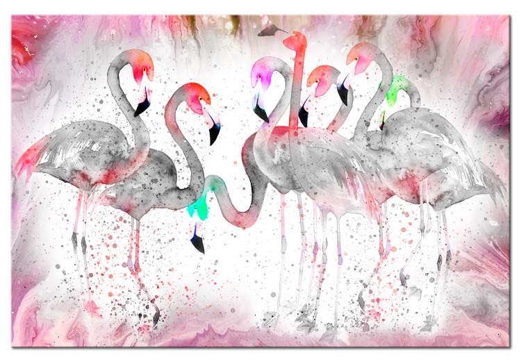 Canvas Print Flamingo Family - Gray Birds with Artistic Pink Color