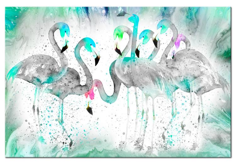 Canvas Print Turquoise Flamingos - Gray Birds with Artistic Turquoise Color