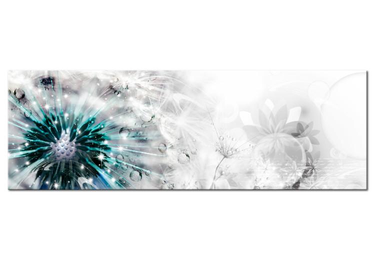 Canvas Print Turquoise Dandelion - Shiny Dandelion Flower on Gray-White Background