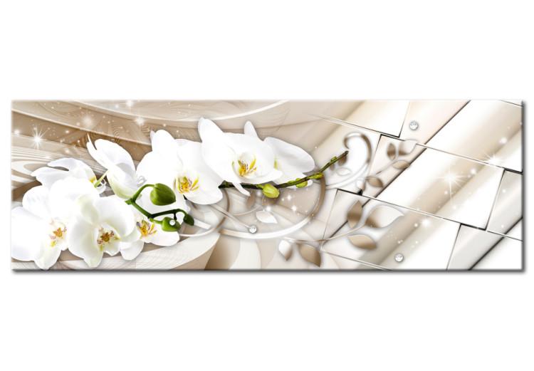 Canvas Print Orchid and Abstraction - White Flowers on Abstract Beige Background