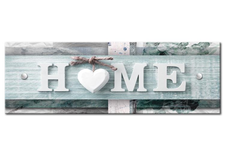 Canvas Print Turquoise Layout - "Home" Sign on Blue Plaque in Vintage Style