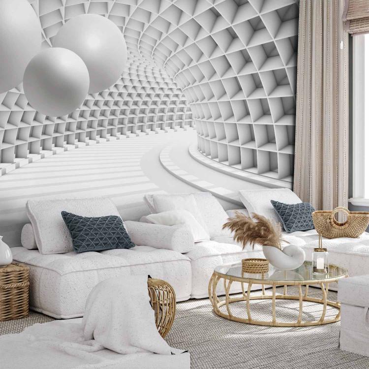 Wall Mural Modern abstraction - geometric 3D tunnel in grey tones