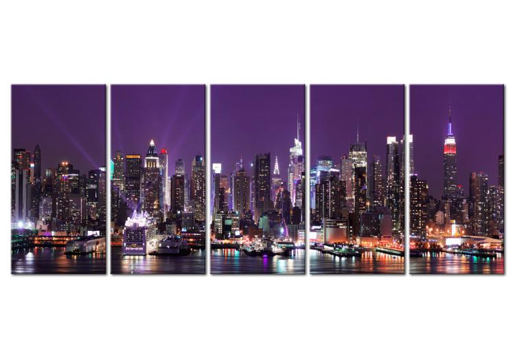Canvas Print New York: Skyscrapers (5-piece) - Skyscrapers and Ocean at Night