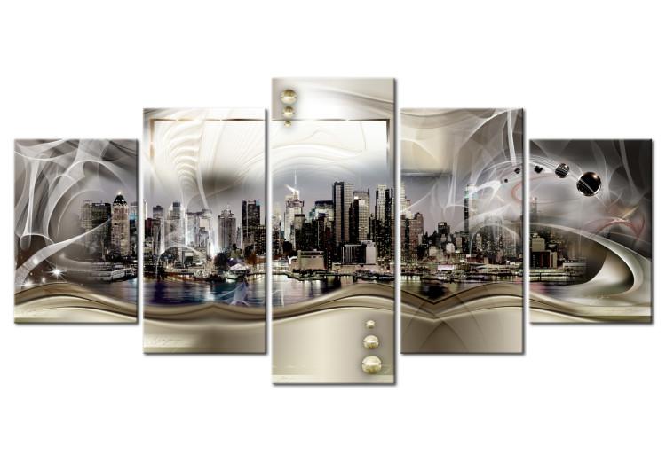 Canvas Print Abstraction: New York (5-piece) - New York Architecture in Gold