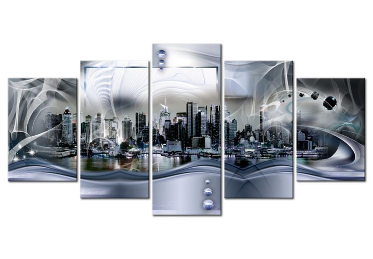 Canvas Print New York: Blue Abstraction (5-piece) - Panorama of a Big City