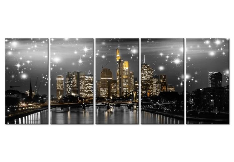 Canvas Print Frankfurt: Starlight (5-piece) - Cityscape over Water