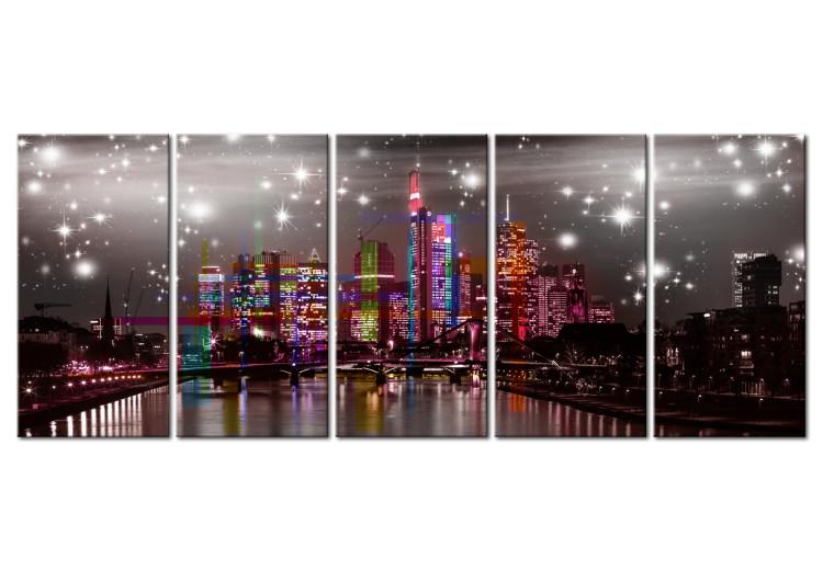Canvas Print Frankfurt: Colorful City (5-piece) - Skyscrapers Against Starry Sky