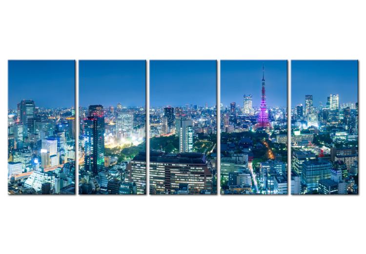 Canvas Print Tokyo by Night (5-piece) - Bustling Night Cityscape