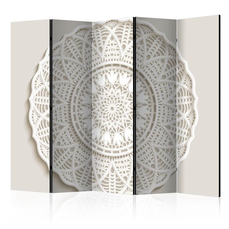 Room Divider Mandala 3D II - white patterned mandala with 3D effect ornaments