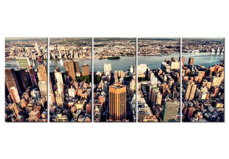 Canvas Print Flight Over New York (5-piece) - Bird's Eye View of the City