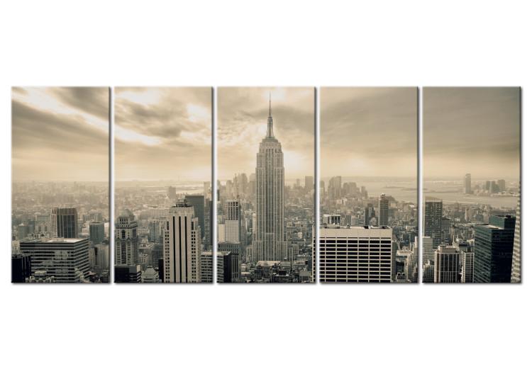 Canvas Print Beige Manhattan (5-piece) - Overcast Sky Over New York