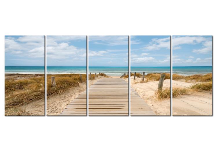 Canvas Print Beach Entrance (5-piece) - View of the Mediterranean Sea