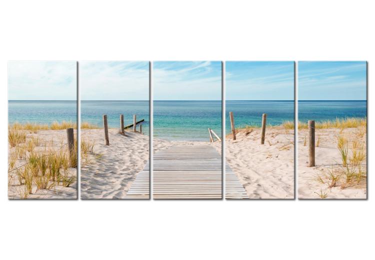 Canvas Print Path of Peace (5-piece) - Sandy Beach Against a Calm Sea Background