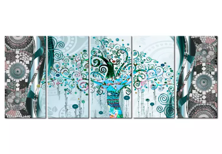 Canvas Print Tree of Life (5-piece) - Colorful Mosaic in the Style of Gustav Klimt