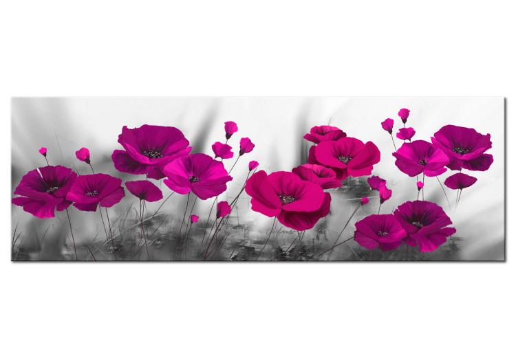 Canvas Print Amaranth Poppies (1-piece) - Gray Composition with Pink Field Flowers