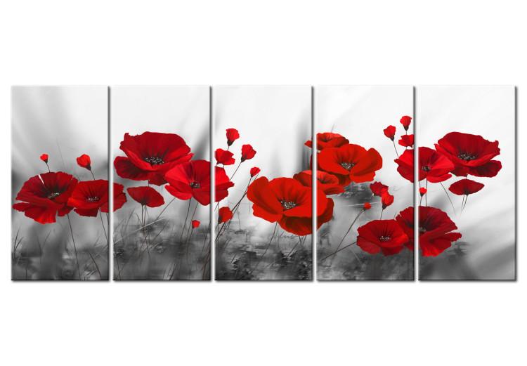 Canvas Print Scarlet Poppies (5-piece) - Romantic Flowers with Bold Coloring