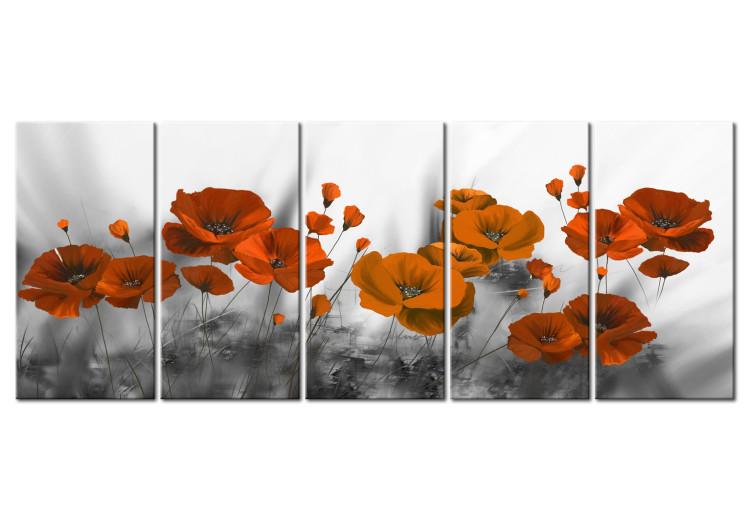 Canvas Print Poppies on a gray meadow - red flowers growing out of gray soil