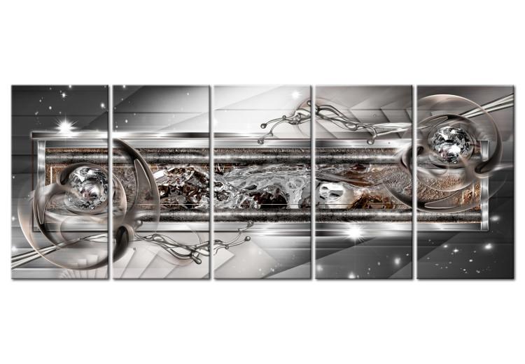 Canvas Print Silver Shine (5-piece) - Water Abstraction with Bronze Accents