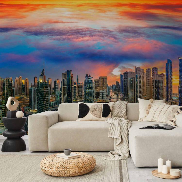 Wall Mural Afternoon in Dubai - city architecture against an orange sky