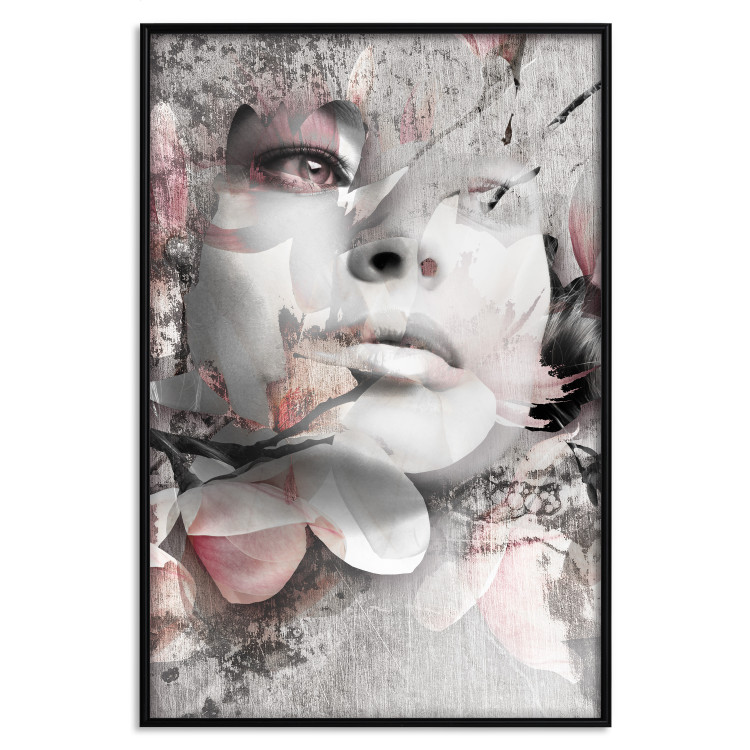 Poster Thoughtful Woman - abstraction with a woman's face and pink flowers 115200 additionalImage 18