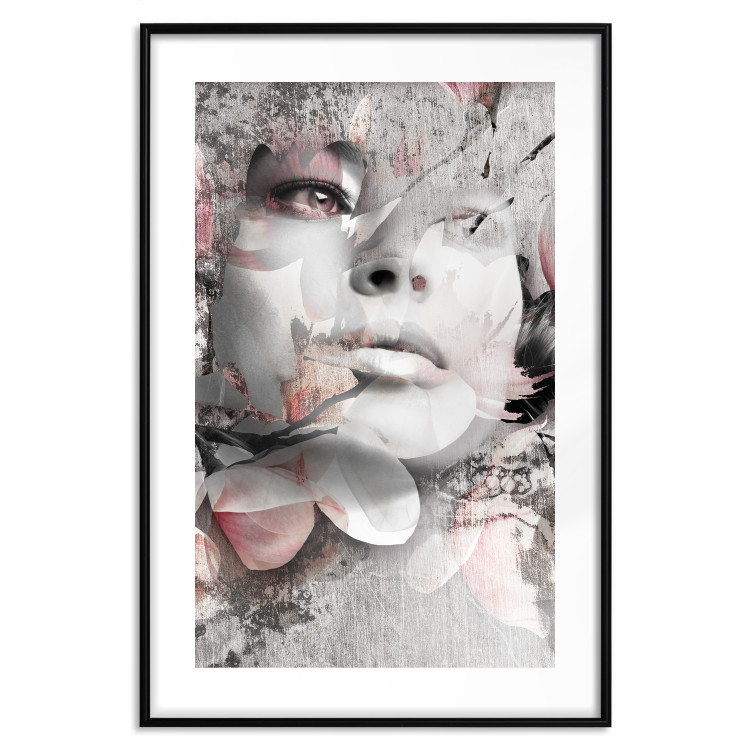 Poster Thoughtful Woman - abstraction with a woman's face and pink flowers 115200 additionalImage 15